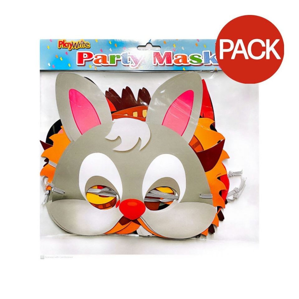 image 1 of Playwrite Animals Party Mask (Pack of 12) - Multicoloured - One Size