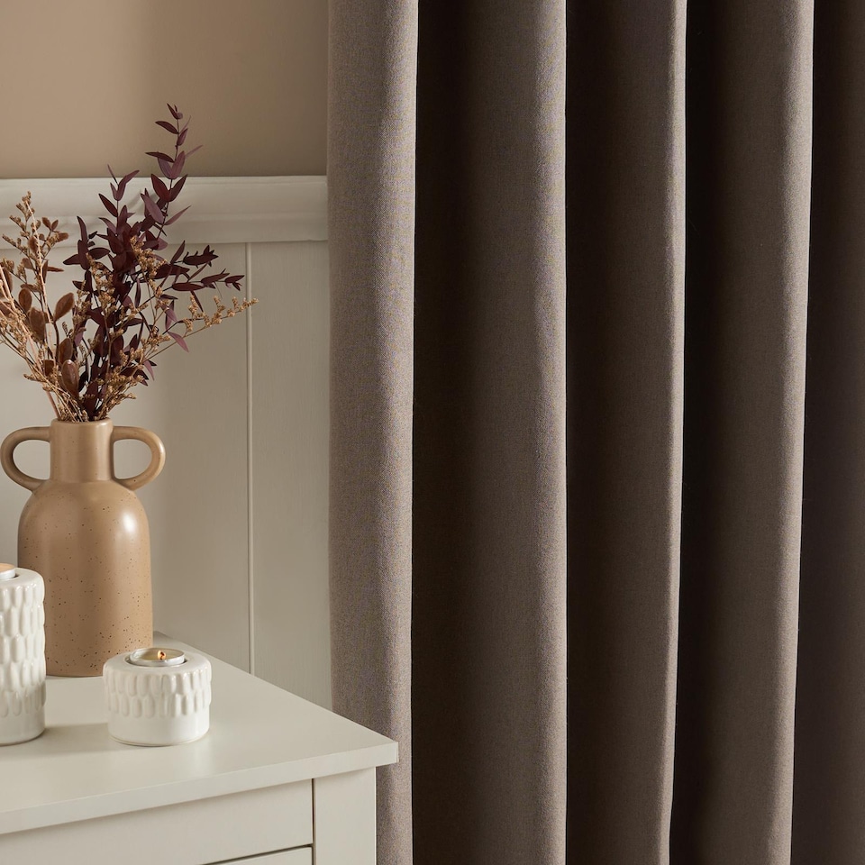 image 1 of OHS Woven Textured Blackout Eyelet Curtains - 90x90 inch | Brown | Mink