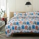 image 1 of Queens Parade 100% Cotton Duvet Set with Vibrant Beach Hut Print and Piped Edging Multi | White | King
