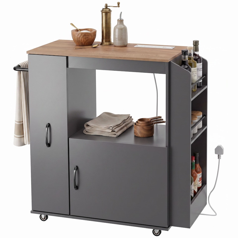 image 1 of HOMCOM Kitchen Trolley on Wheels, Rolling Kitchen Cart with Power Outlet