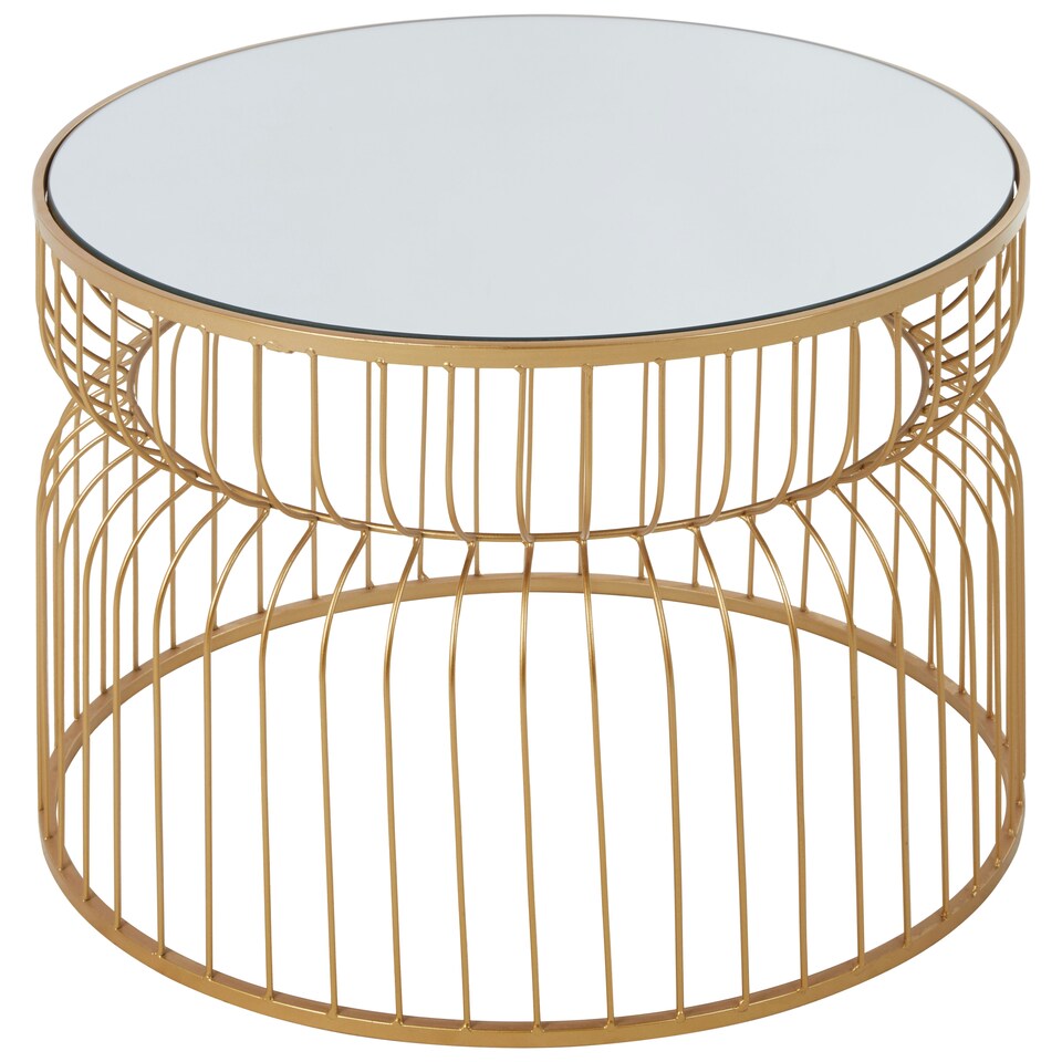 image 1 of Round Gold Side Table With Mirror Top,Wireframe Small Side Table,Luxe Accent Table,Stylish Bedside Table Gold