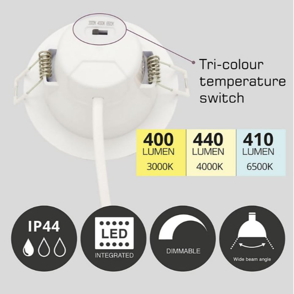 image 1 of Set of 30 CCT LED Bathroom Downlights - White IP44 Recessed Downlights | White | White | 30