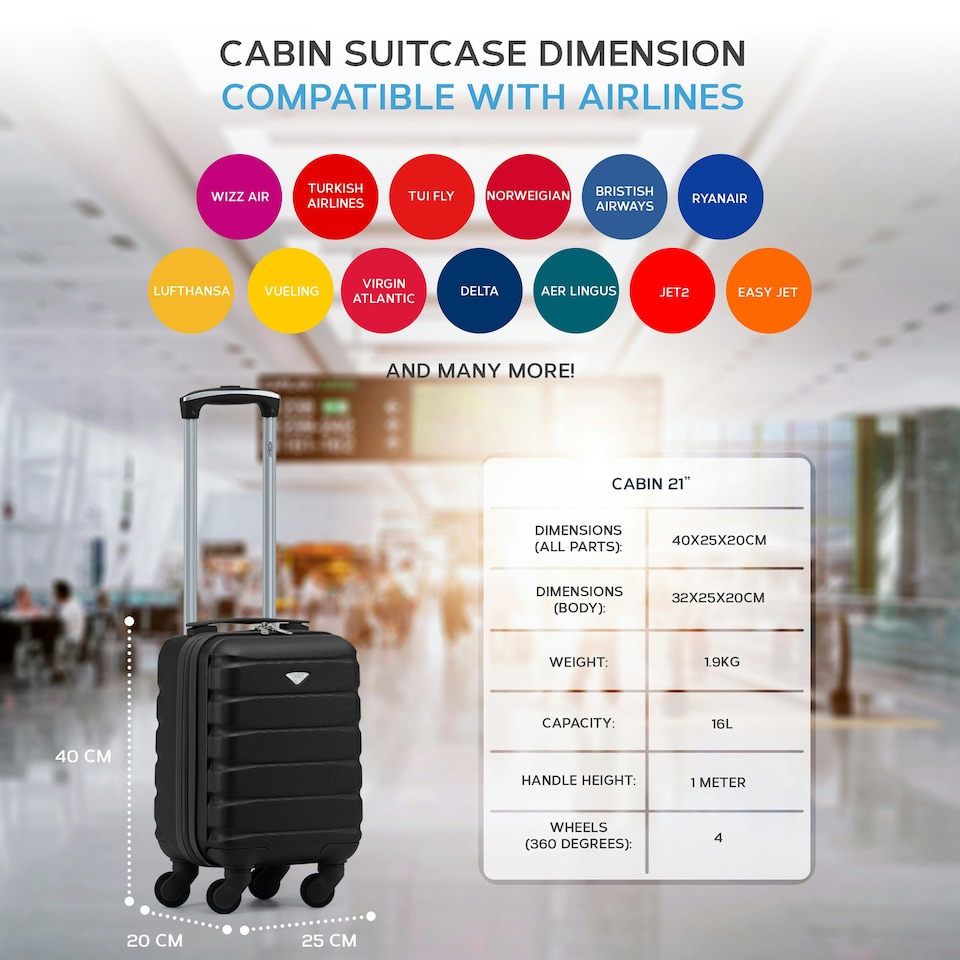 image 1 of 40x20x25cm Ryanair Free Carry-On Maximum Size Cabin Suitcase - Lightweight 4 Wheel ABS Hard Case - Cabin Carry On Hand Luggage Suitcase 100+ Airline Approved Silver | Silver | Cabin Bag