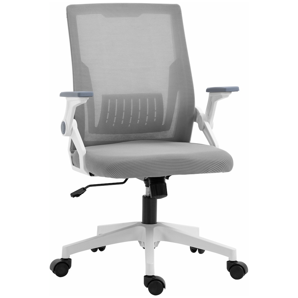 image 1 of Vinsetto Mesh Office Chair, Desk Chair with Lumbar Support, Flip-up Armrest, Swivel Wheels, Adjustable Height, Grey