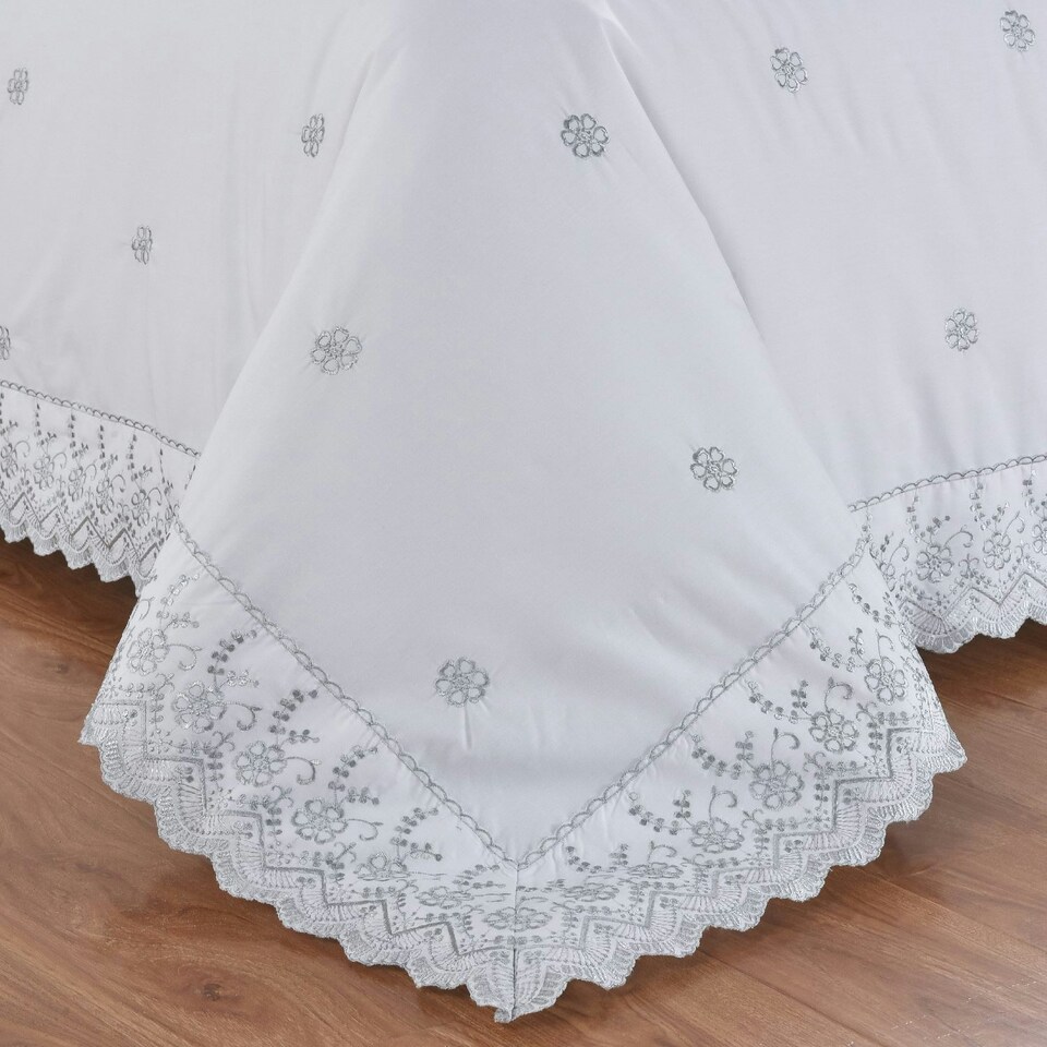 image 1 of Gabrielle Embroidered Floral Duvet Cover Set with Pillowcases Included (White) White | Super King