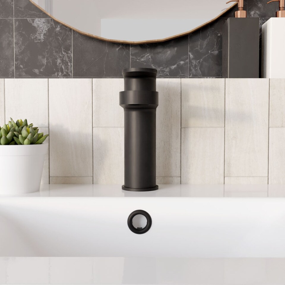 image 1 of Current Round Mono Basin Mixer Tap with Push Button Waste - Matt Black | Black | Matt Black | 1