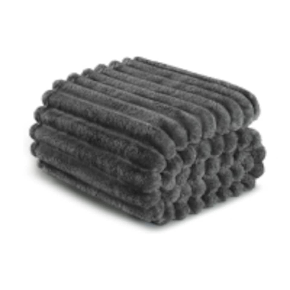 image 1 of Ribbed Jacquard Fleece Bed Blanket Throw 150x200cm