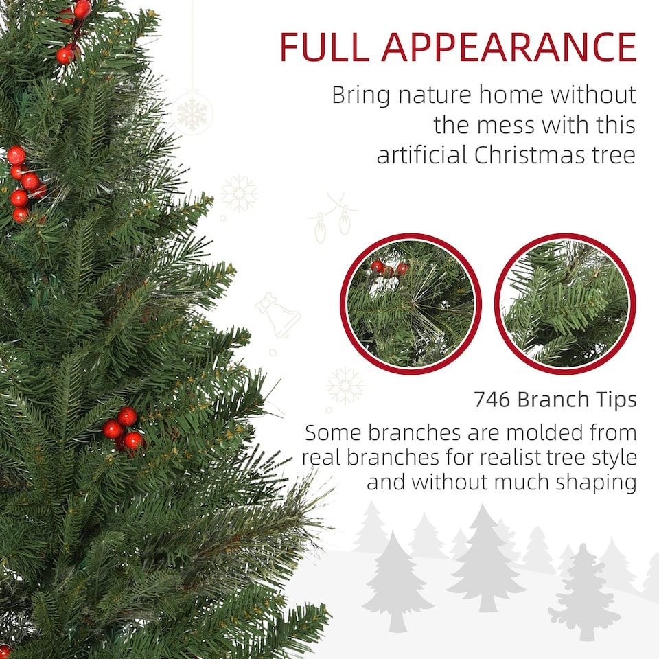 image 1 of HOMCOM 7ft Artificial Christmas Tree Holiday with Pencil Shape, Berries