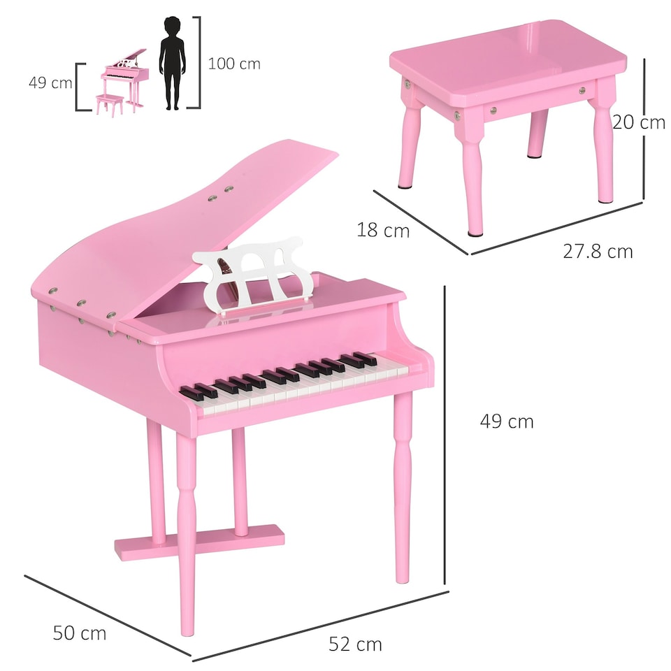 image 1 of HOMCOM 30 Keys Mini Kids Piano with Music Stand and Bench Best Gifts Toy