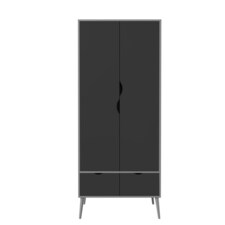 Malmo 2 Door 2 Drawer Wardrobe with Scandi Legs Cupboard Hanging Rail 180cm | Multi | Grey Black | 1