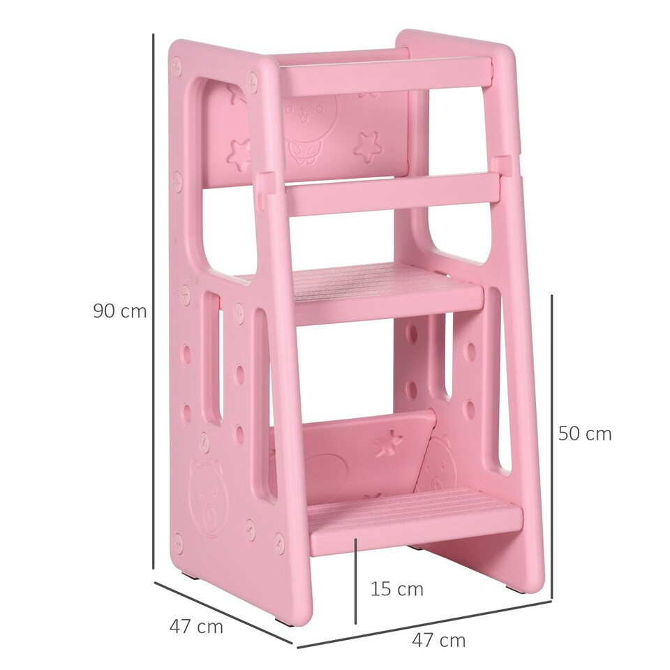 image 1 of HOMCOM Kids Step Stool, Adjustable Standing Platform, Toddler Kitchen Stool Pink