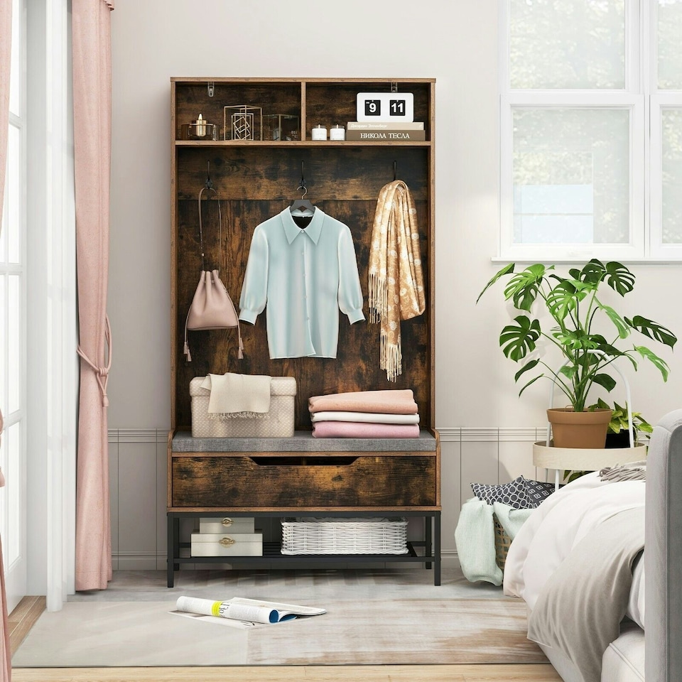 image 1 of COSTWAY 170cm Tall Hall Tree 4-in-1 Coat Rack Entryway Brown Brown | One Size
