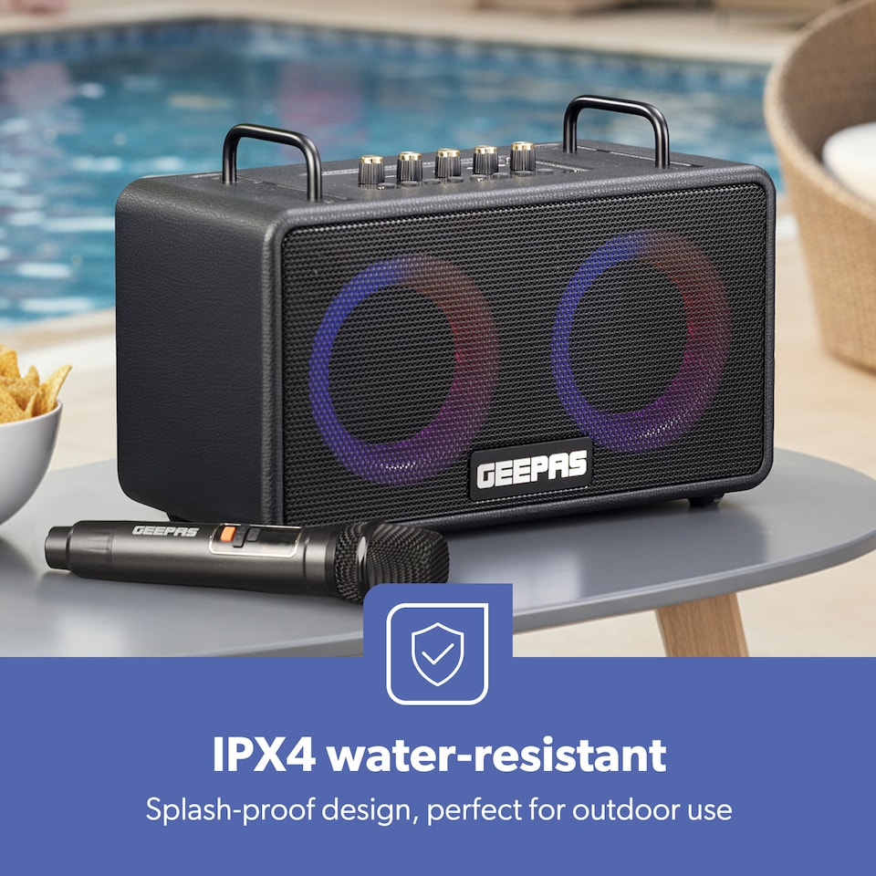 image 1 of GEEPAS Karaoke Speaker With Wireless Mic RGB Lights