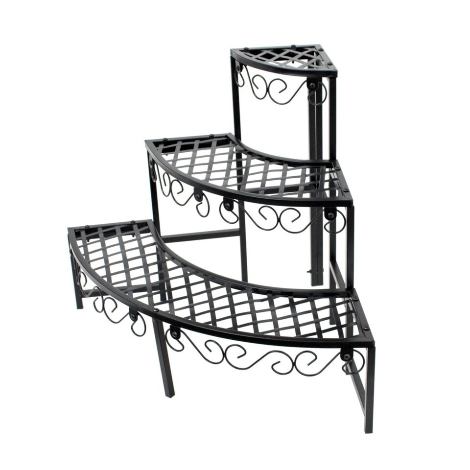 image 1 of Oypla 3 Tier Corner Metal Garden Flower Staging Plant Stand Display Shelf Black