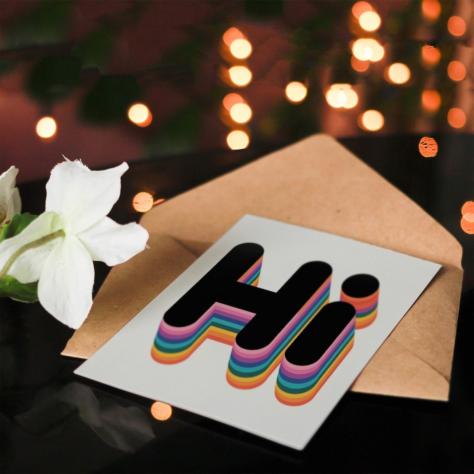 image 1 of Hi Bold Retro Rainbow Font Colourful Typography Thinking Of You Greeting Card