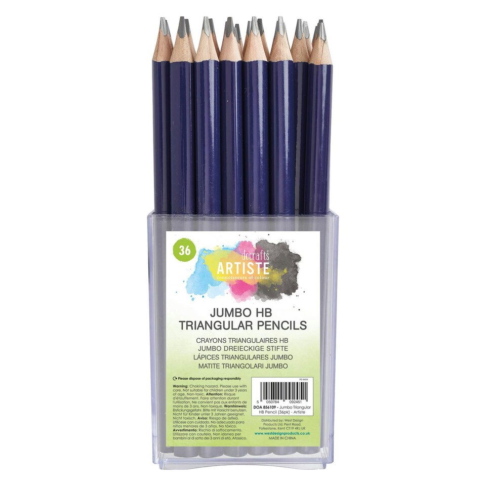 Artiste Triangular HB Pencils, Grey, Tub of 36, Jumbo