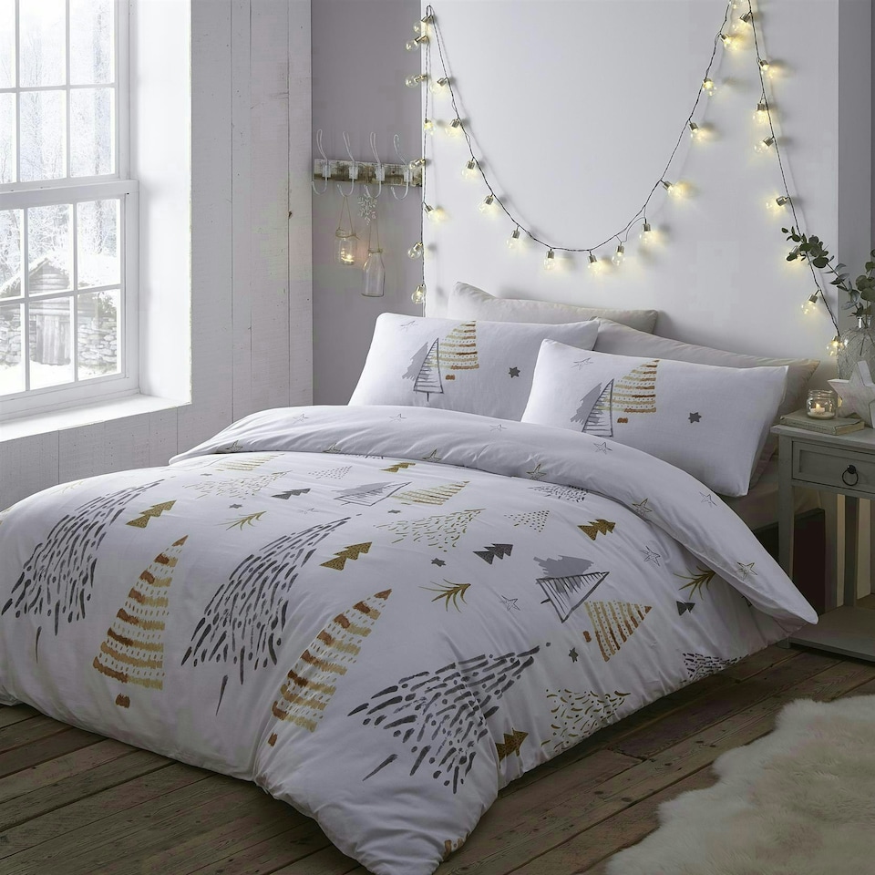 image 1 of Christmas Trees Duvet Cover Set - Single - Gold