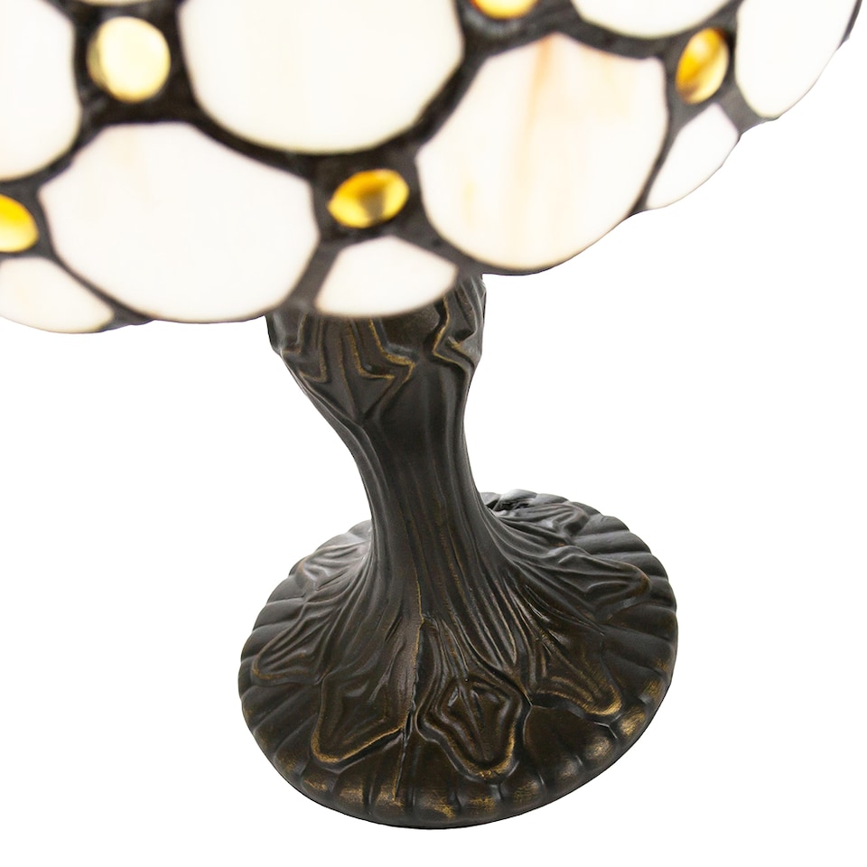 image 1 of Traditional Amber Stained Glass Tiffany Table Lamp with Multiple Circular Beads | Orange