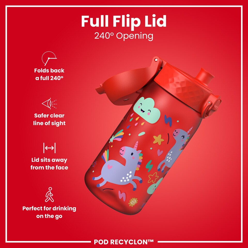 image 1 of Leak Proof Kids Water Bottle, BPA Free, 350ml (12oz) | Red | Unicorns Red | One Size