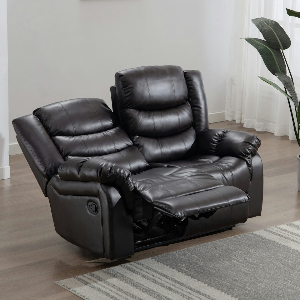 image 1 of Seattle 2 Seater Manual High Back Bonded Leather Recliner Sofa (Brown)