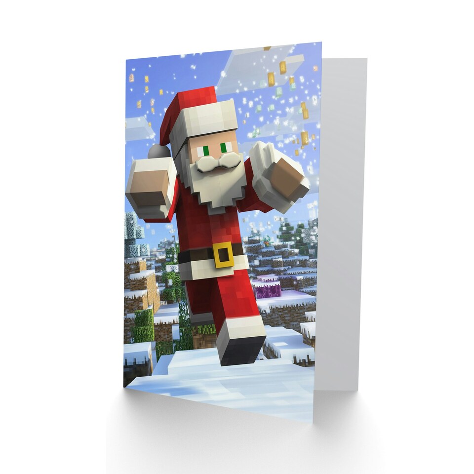 image 1 of Santa Claus Winter Block World Video Game Design Blank For Him Or Her Art Christmas Card