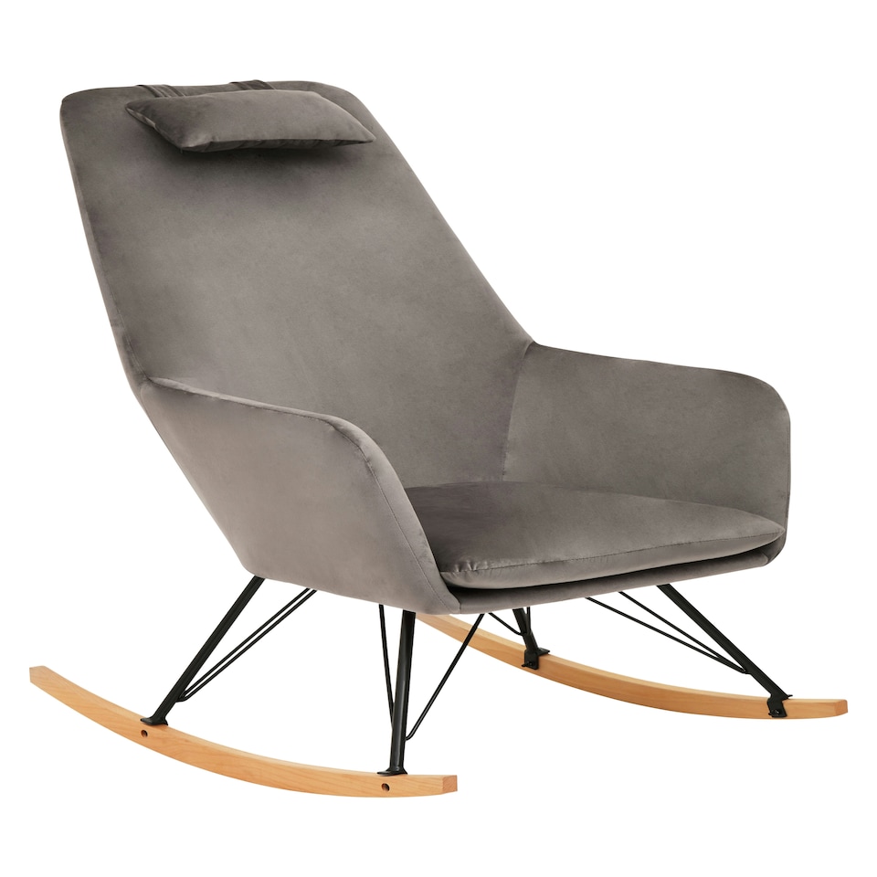 image 1 of Interiors by Premier Grey Velvet Rocking Chair, Easy-to-Clean Velvet Accent Chair, High-Back & Arm Support Comfy Armchair