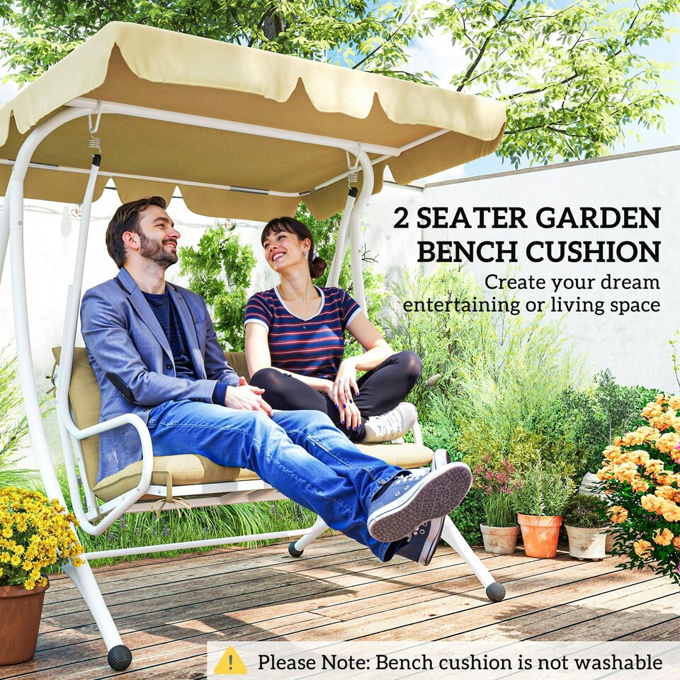 image 1 of Outsunny 2 Seater Garden Bench Cushion Outdoor Seat Pad with Ties Khaki 