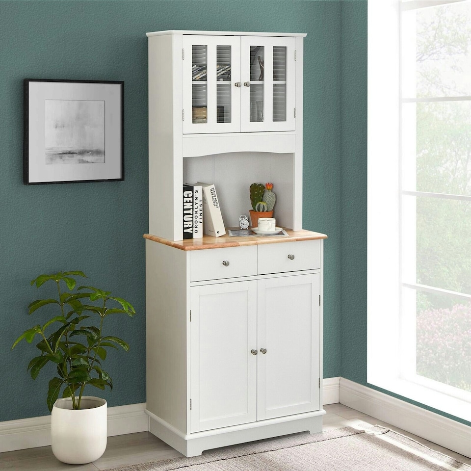 image 1 of COSTWAY Kitchen Pantry Cabinet Buffet Cupboard W/ Drawer White