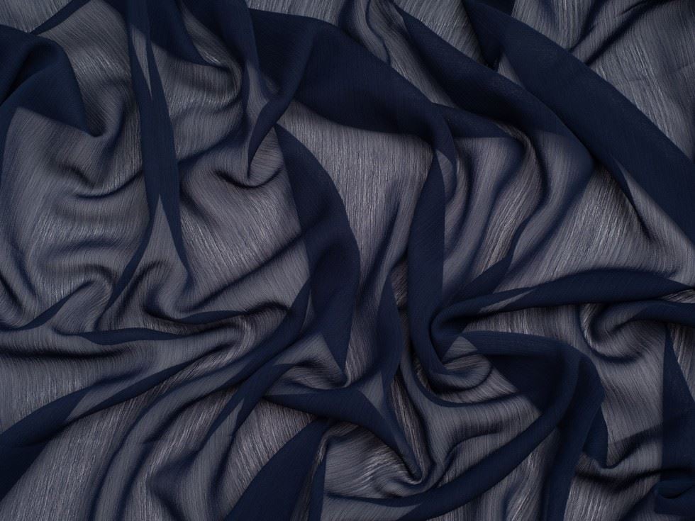 Minerva Core Range Navy Yoryu Crinkle Sheer Chiffon Fabric for Dressmaking, 145cm / 57" Wide - per metre