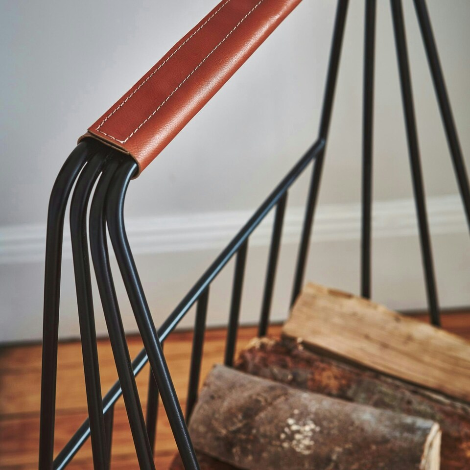 image 1 of Contempory Leather Handle Log Trolley N/A