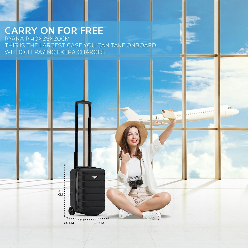 image 1 of Flight Knight Lightweight 2 Wheel ABS Hard Suitcase Cabin Hand Luggage 100+ Airlines Approved - British Airways, Ryanair & easyJet Free Carry On 40x20x25cm Black | Cabin Bag