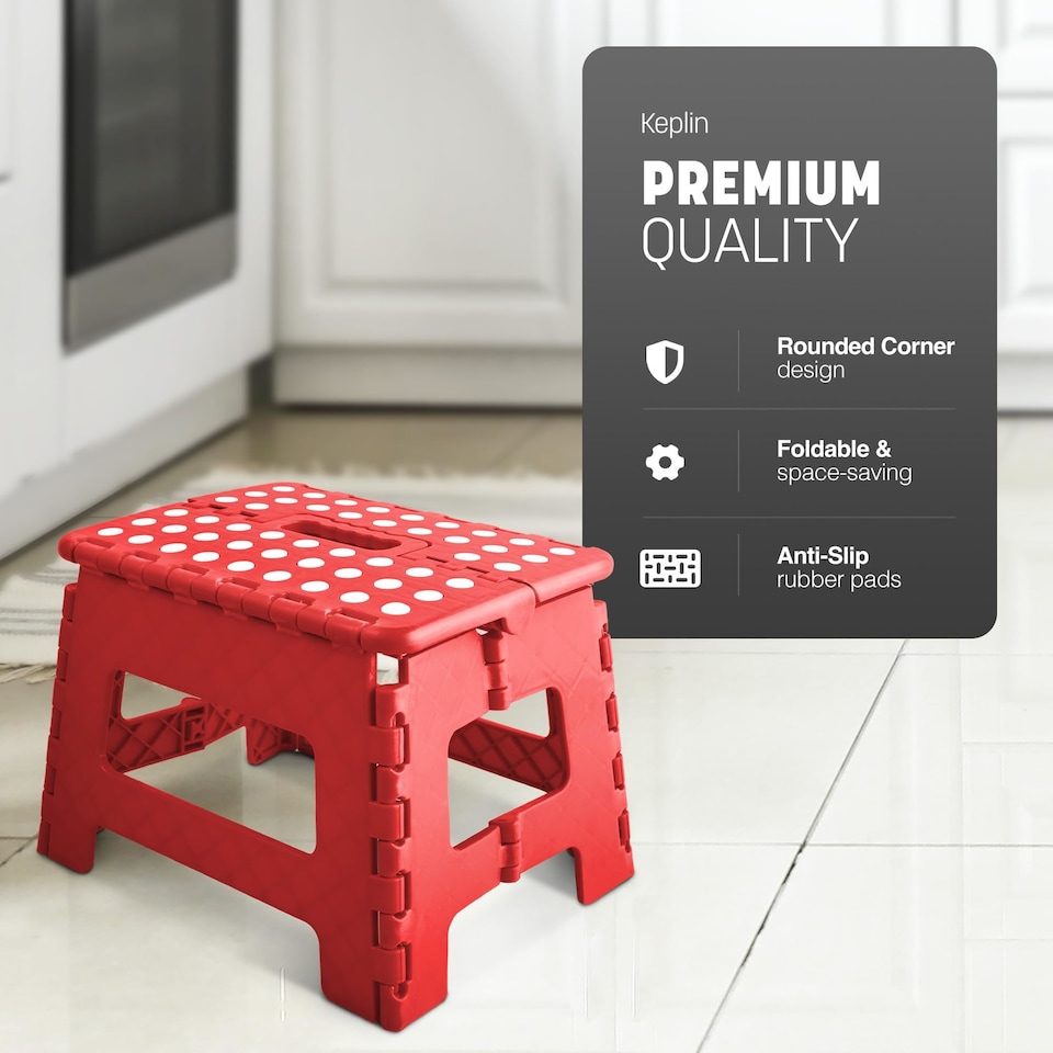 image 1 of Keplin Heavy Duty Folding Step Stool Non-Slip Plastic with Carry Handle, 9 Inch