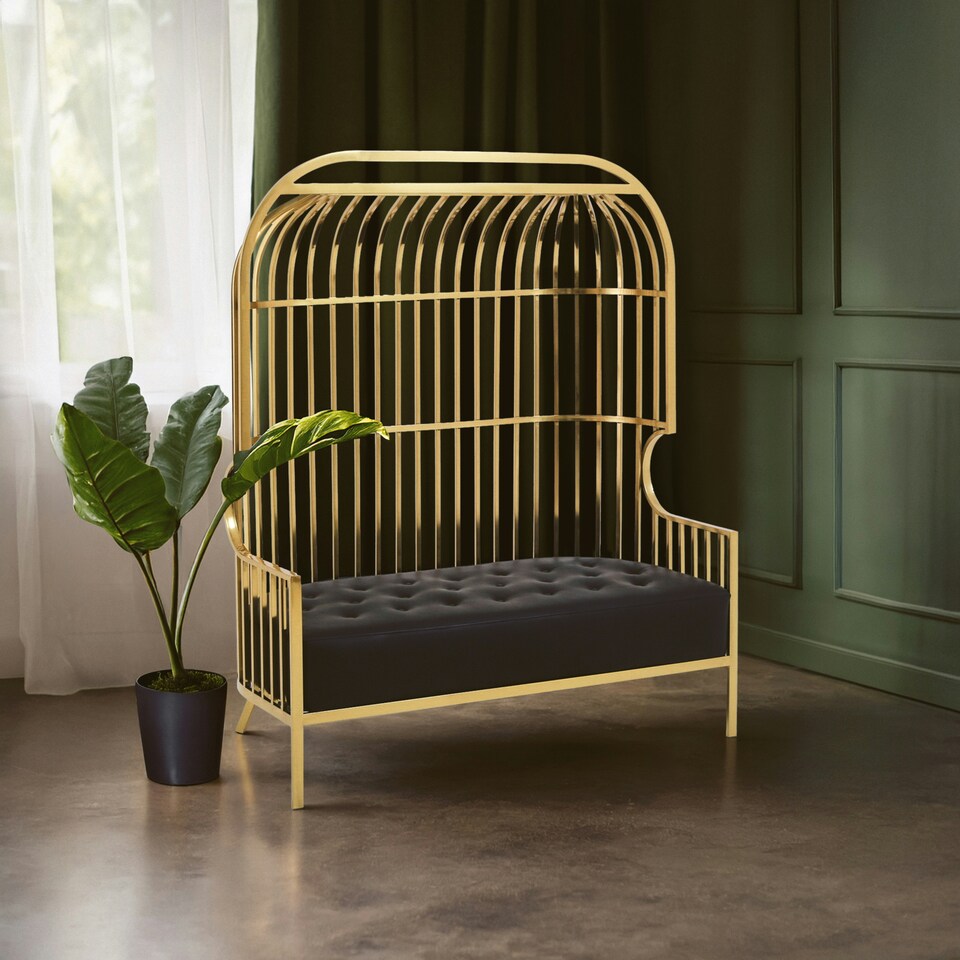 image 1 of Eliza Two Seat Dome Cage Gold Finish Sofa Gold