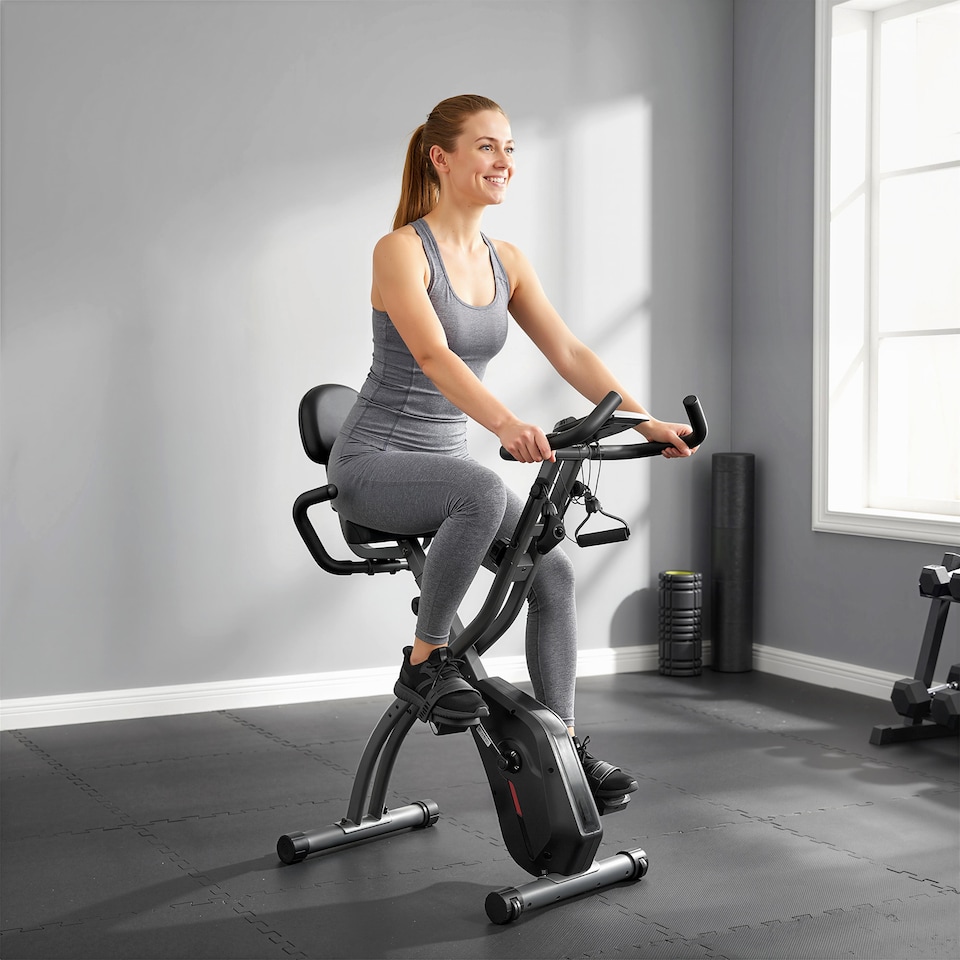 image 1 of SPORTNOW Folding Exercise Bike with Resistance Bands