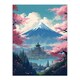 image 5 of Japanese Temple Mount Fuji Lake Cherry Blossoms Art Oak Wood Framed Wall Print