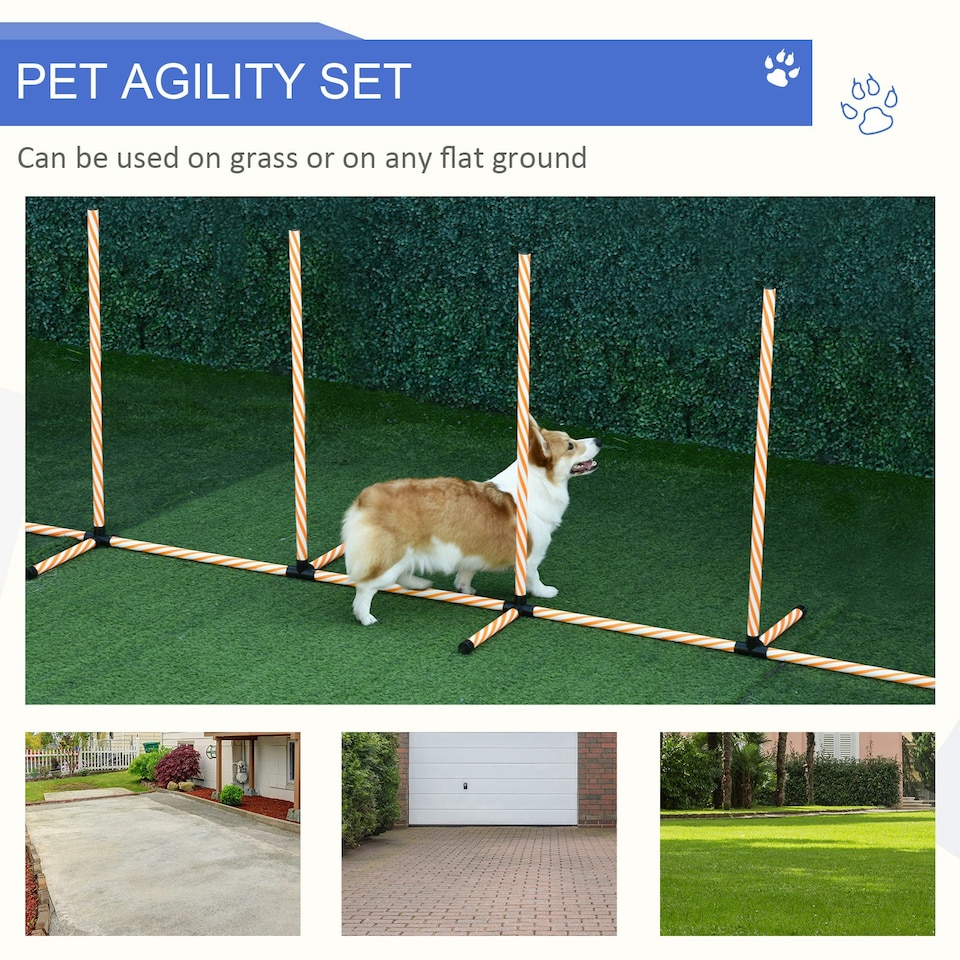 image 1 of PawHut Dog Agility Weave Poles Training Obstacle Course Set with Whistle