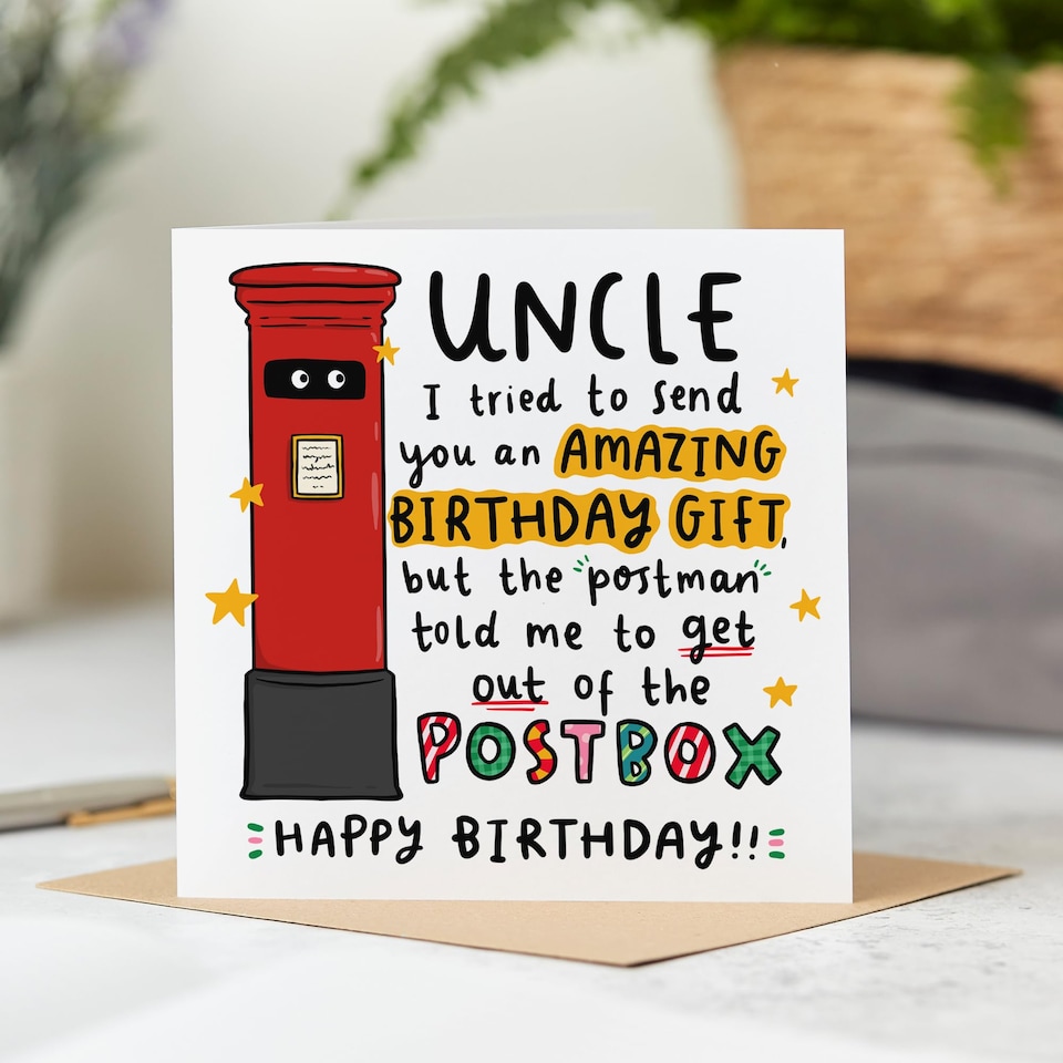 image 1 of Funny Uncle Birthday Card - I Tried to Send You an Amazing Gift - Postbox Joke - Humorous Birthday Card for Uncle