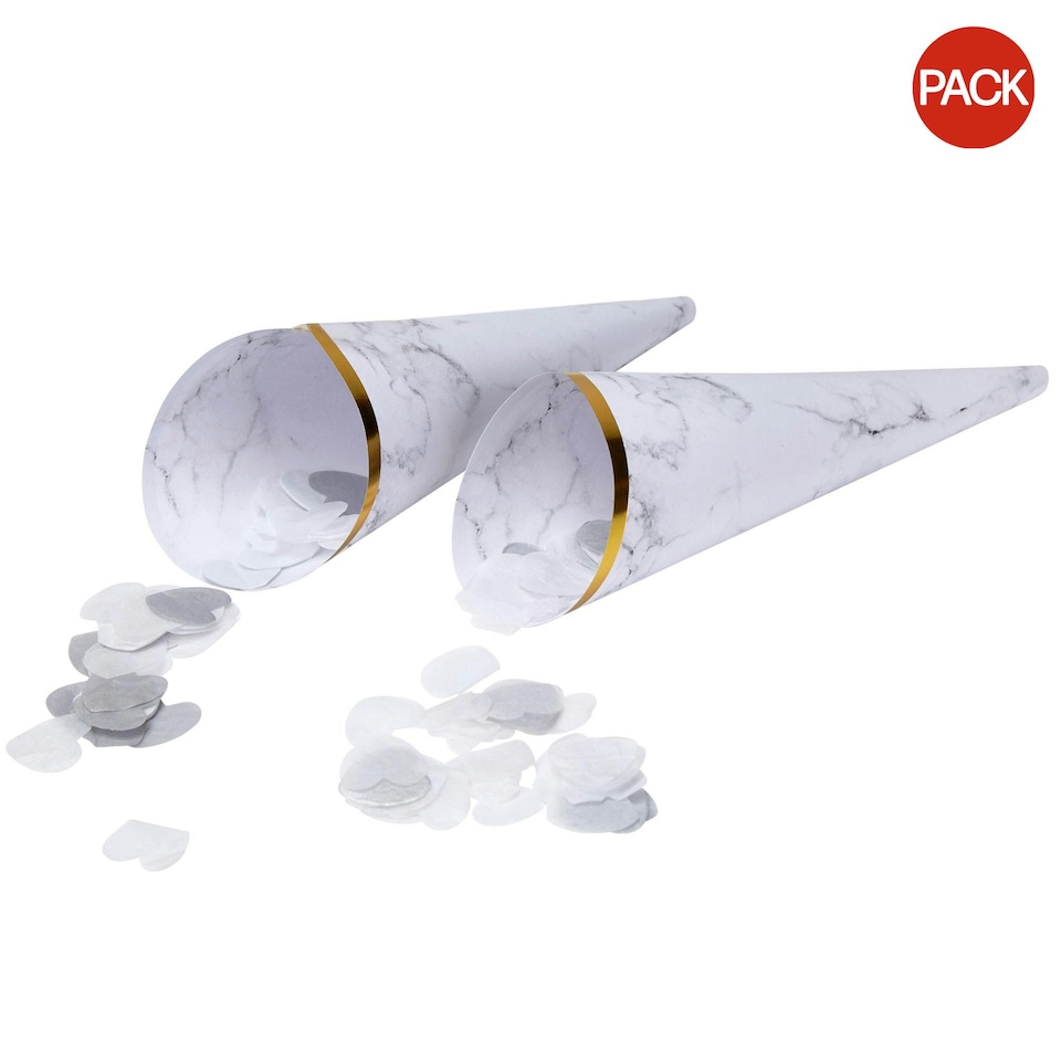 Neviti Scripted Marble Cone Confetti (Pack of 10) - White/Gold - One Size