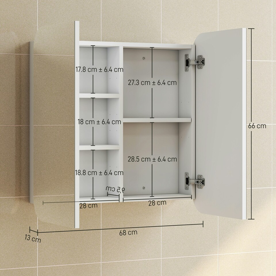 image 1 of HOMCOM Arched Bathroom Mirror Cabinet, Wall Mounted Mirrored Cabinet White