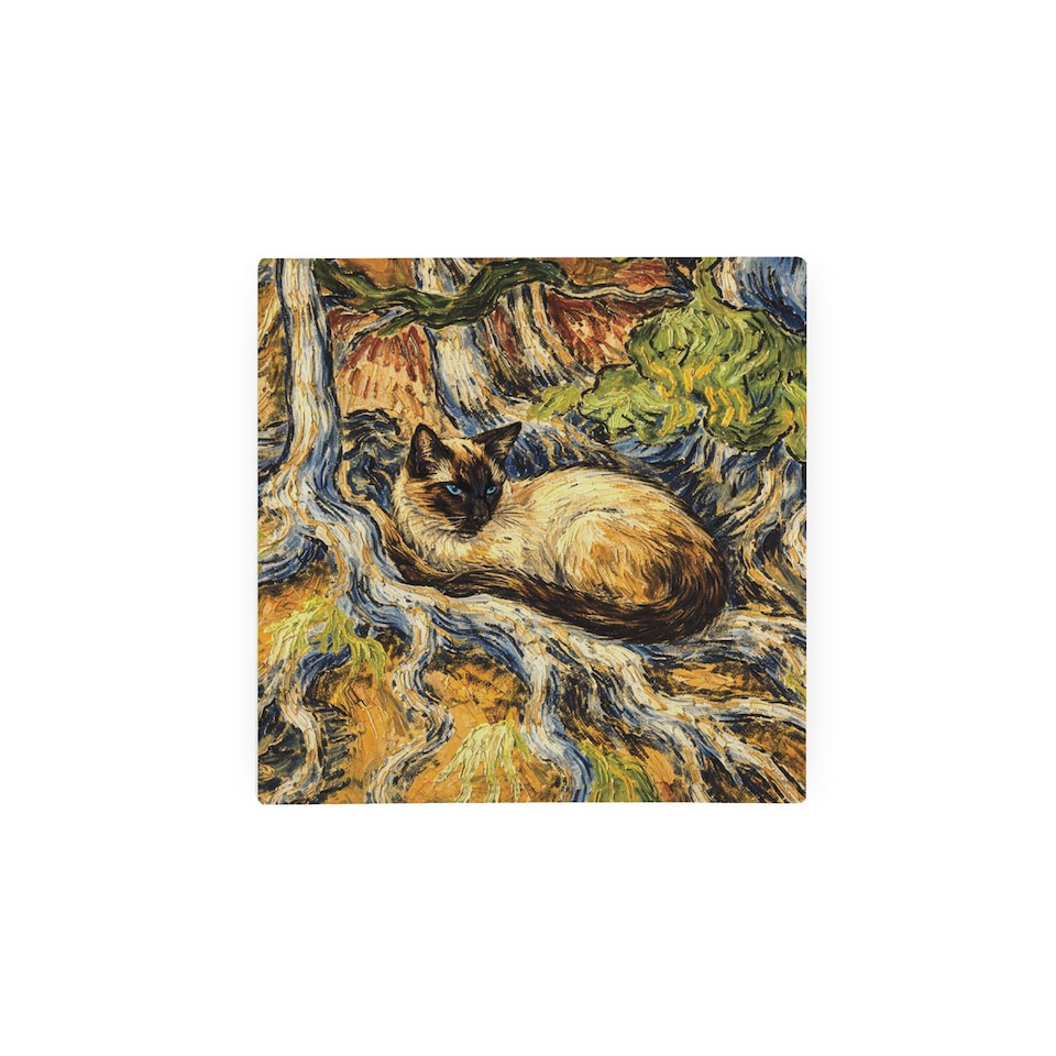 image 1 of Van Gogh Tree Roots Cat Square Glass Hot Pot Stand - Heat Resistant Non-Slip Trivet