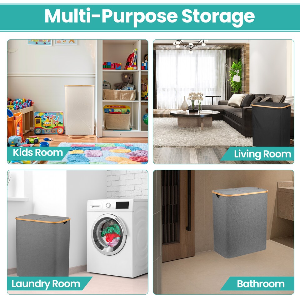 image 1 of 140L Foldable Laundry Basket with Lid, Polyester Clothes Hamper