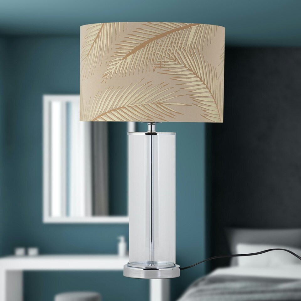 image 1 of Aura - Chrome Table Lamp with Champagne & Gold Leaf Shade Chrome | Gold