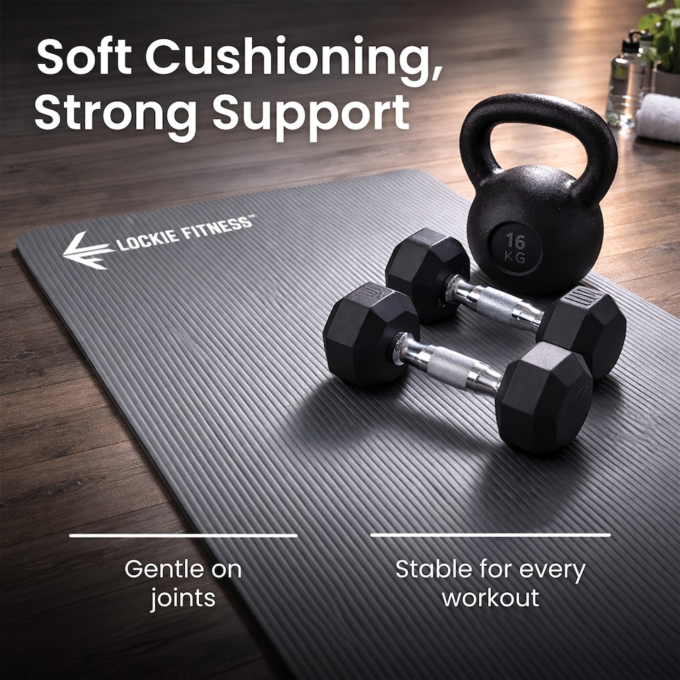 image 1 of Lockie Fitness Yoga Mat 8 mm Thick, Non Slip Exercise Mat for Women and Men, TPE Foam Pilates Mat, Gym Mat for Home Workout, Yoga, Pilates, Exercise & Gymnastics, 180 x 60 cm, Grey