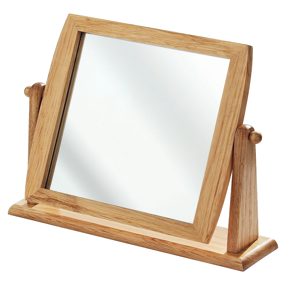 image 1 of Interiors By Premier Wooden Frame Swivel Mirror, Durable 25x28cm Pine Wood Tabletop Mirror, Natural Finish Cream