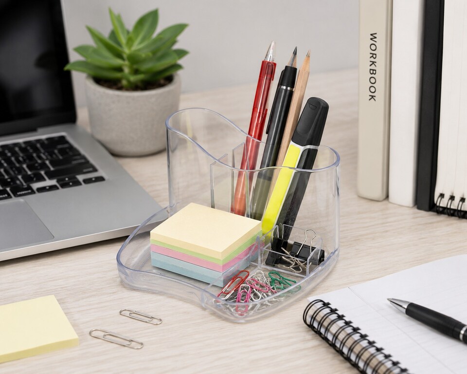 image 1 of 5 Star Contemporary KaddyMaster Desk Tidy Crystal Clear Pen Holder Office Organiser