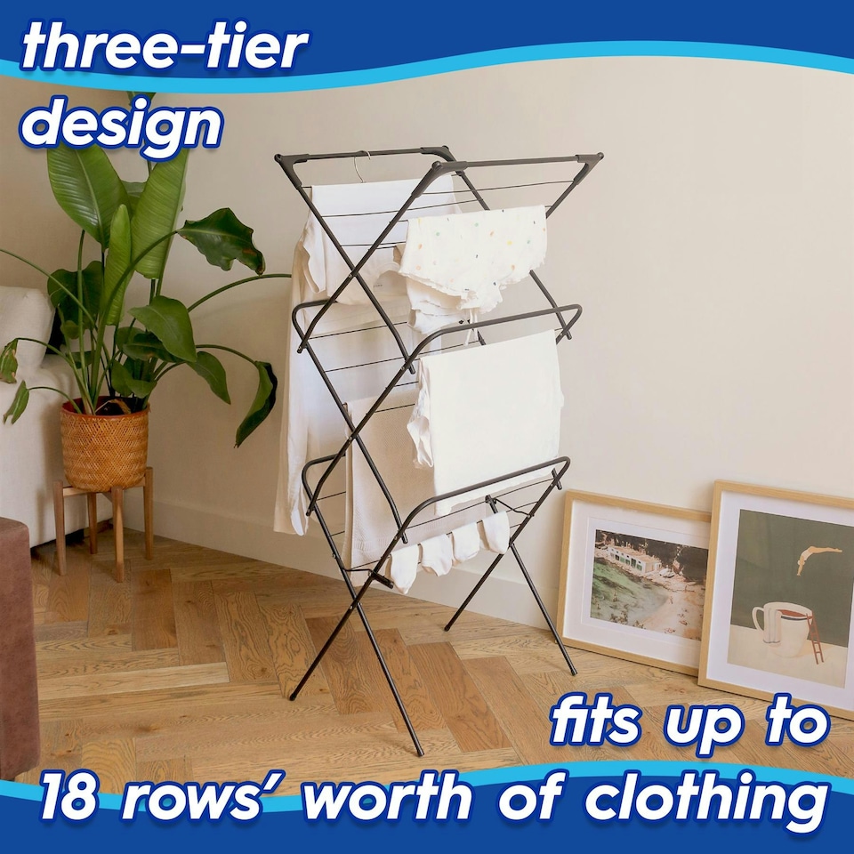 image 1 of Harbour Housewares Foldable Clothes Airer - 3 Tier - Black