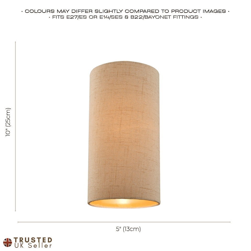 image 1 of Modern and Stylish Stitched Effect Taupe Linen Fabric Cylindrical 25cm Lampshade | Cream | 10"