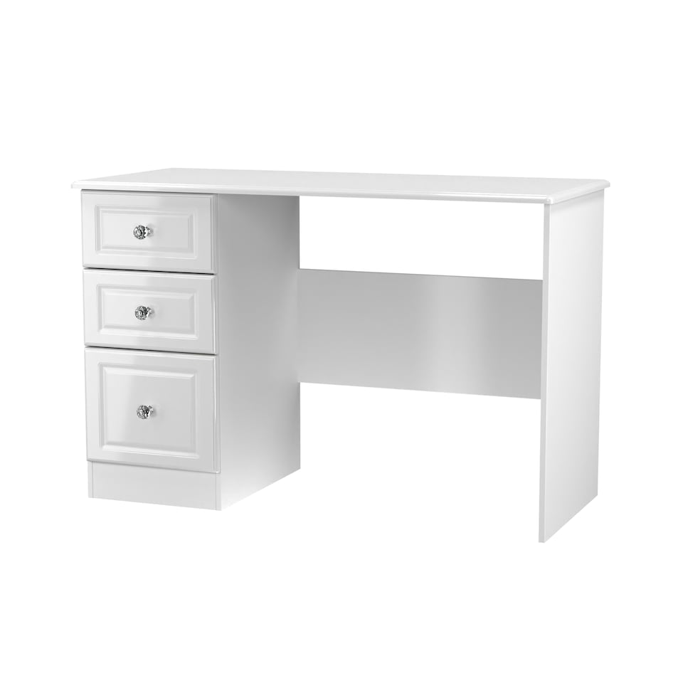 image 1 of Stratford 3 Drawer Desk in White Gloss & White Matt (Ready Assembled) | White | White Gloss & White Matt