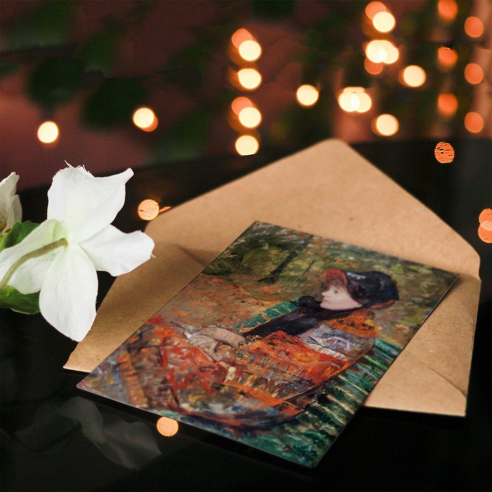 image 1 of Mary Cassatt Art Card Autumn Portrait of Lydia in a Park
