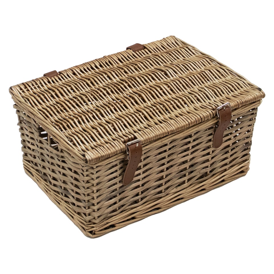 image 1 of JVL Handmade Buff Wicker Hampers with Faux Leather Straps, Small